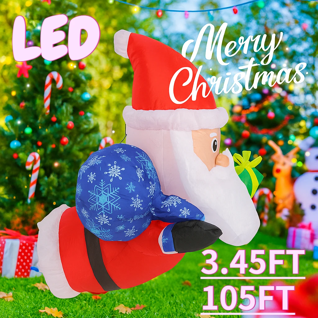 

3.45FT Christmas Inflatable Toys Yard Lawn Party Decoration Santa Claus Gift Bag Box Home Supplies Ornaments Gift with LED Light