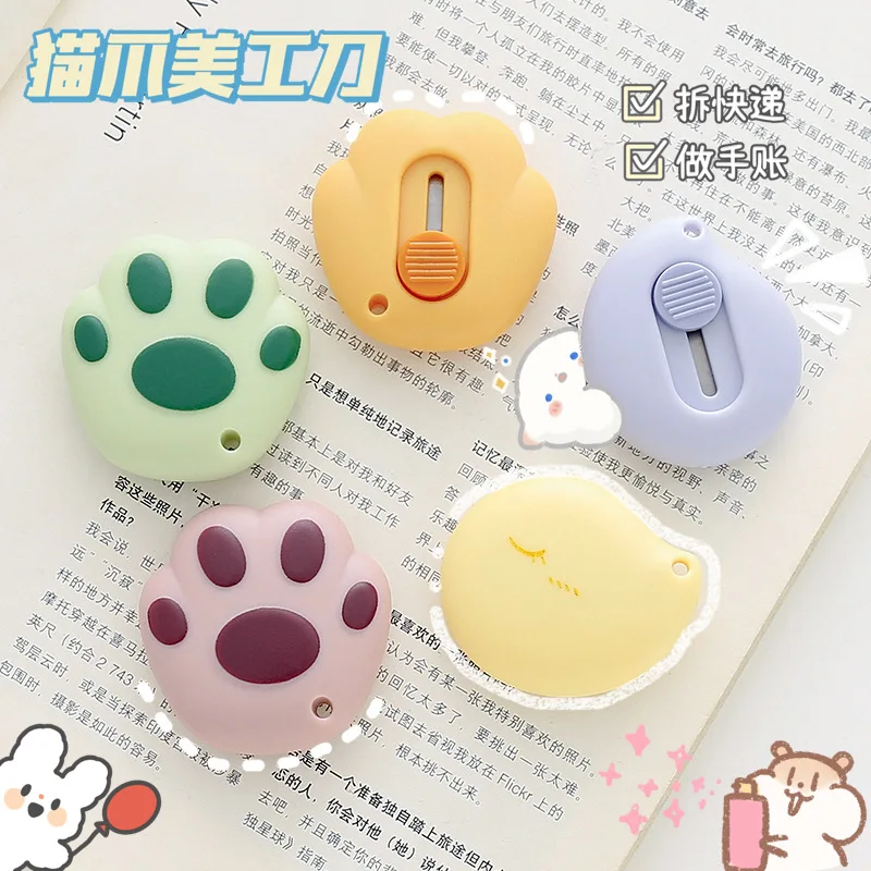 

Cute Cartoon Cat Claw Retractable Paper Cutter Utility Knives Stationery for School Office Home Portable Stationery Box Cutter