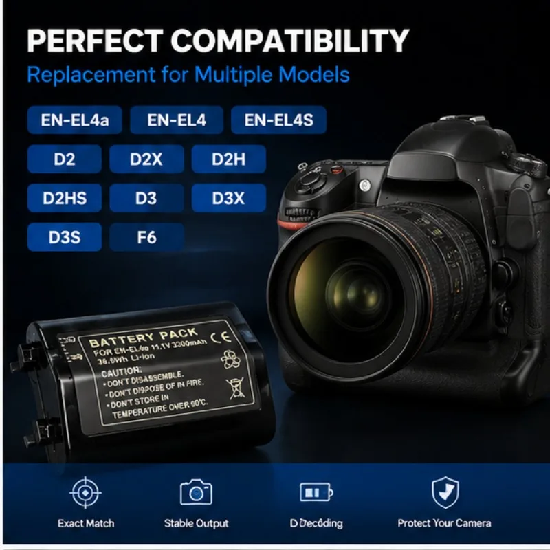 2200MAH 11.1V Endurance EN-EL4a ENEL4 Compatible  FOR Nikon D2 D2X D2H D2HS D3 D3X D3S F6 Long-lasting Digital Battery