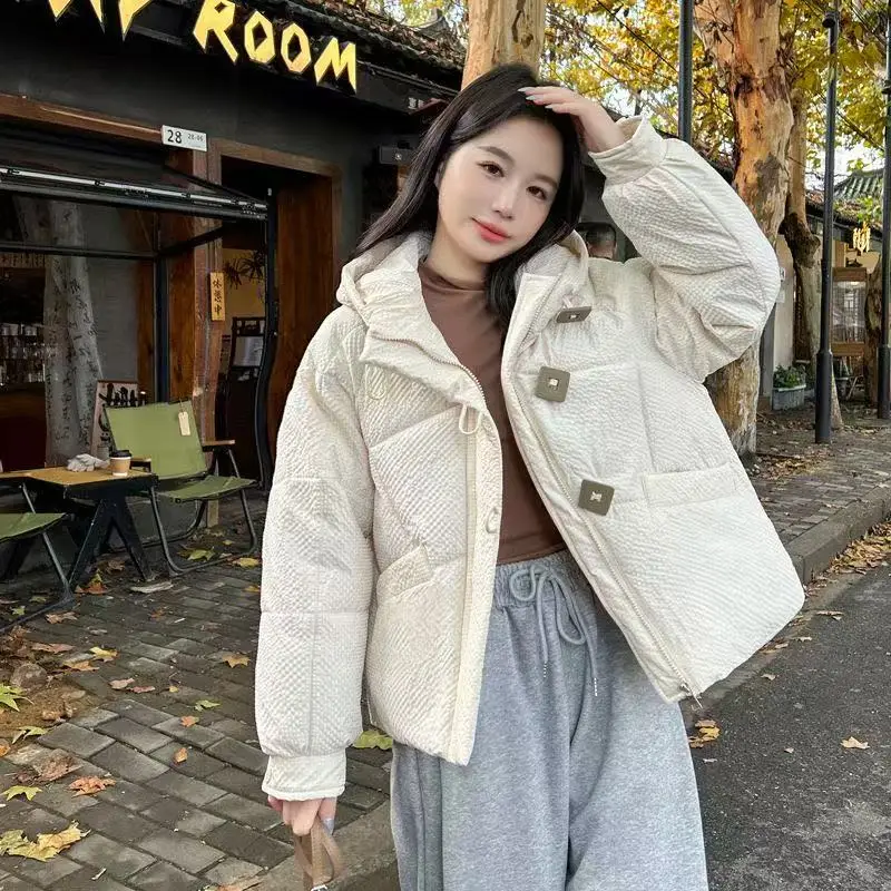 Fashion Women White Duck Down Jacket with Hood 2025 New Autumn Winter Warm Over Size Casual Short Thick Outwear Female Coat