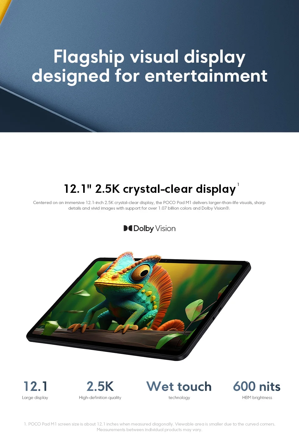 New POCO Pad M1 Global Version Tablets Snapdragon® 7s Gen 4 12000mAh Battery 12.1’’ 2.5K display 8MP camera 33W charging