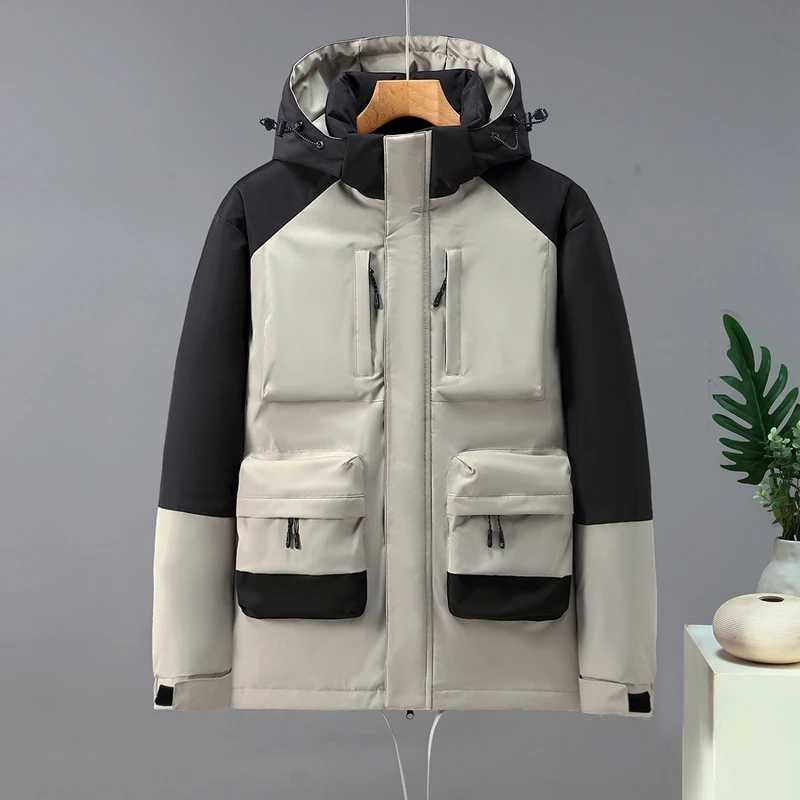 

Outdoor Sportswear Windproof and Warm Couples Coat Hooded Windbreaker Men Fashionable Cotton-padded Jacket Multi-pocket Workwear