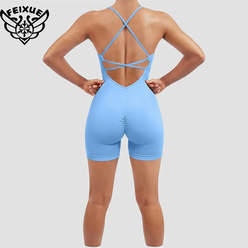 بدلة رياضية لعام 2025 بدلة رياضية للنساء للصالة الرياضية واللياقة البدنية بدلة رياضية صيفية بدون ظهر ملابس رياضية أحمر أزرق وردي أخضر