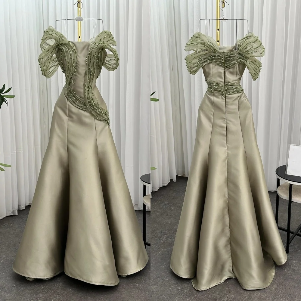 

Customized Sexy Charmeuse Pleat Pearl Trumpet Off-the-shoulder Long Dresses Bespoke Occasion Party High Quality