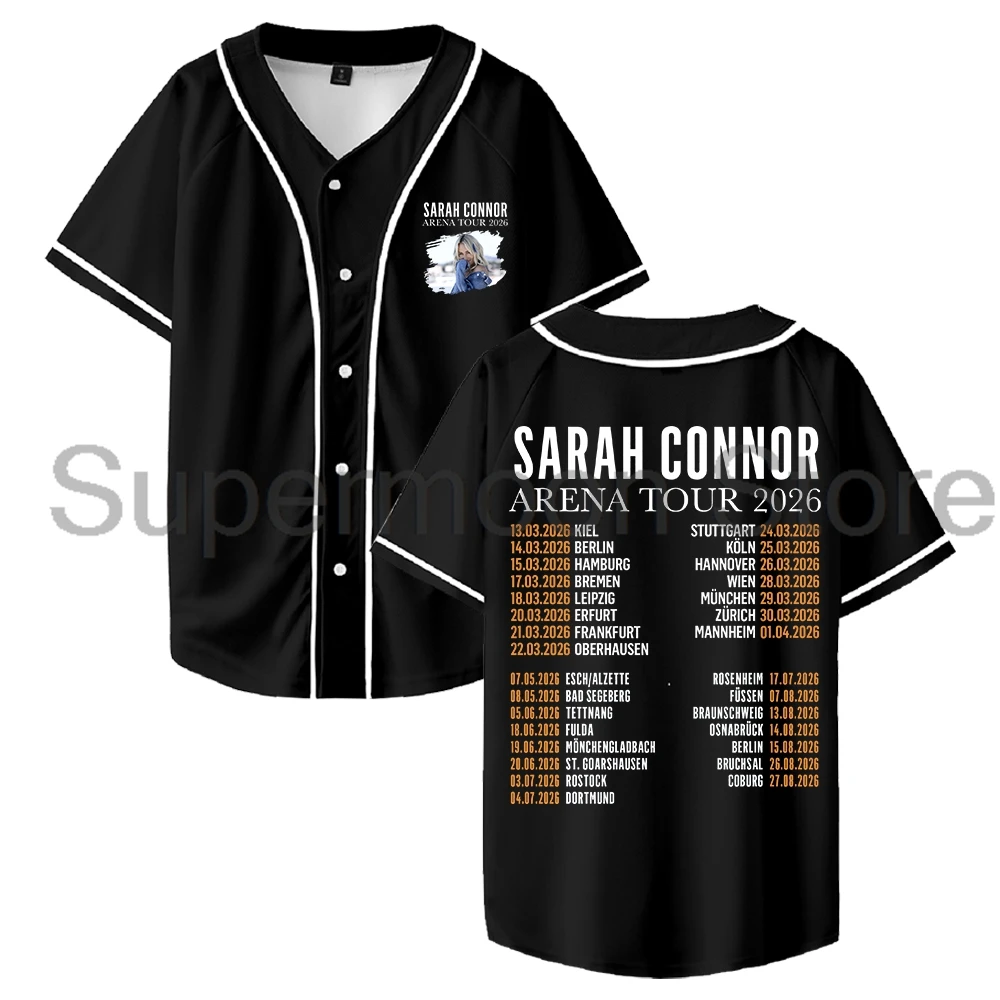Sarah Connor Arena Tour 2026 Baseball Jersey V-Neck Short Sleeve Button-Down Shirts Men Women Streetwear Tops