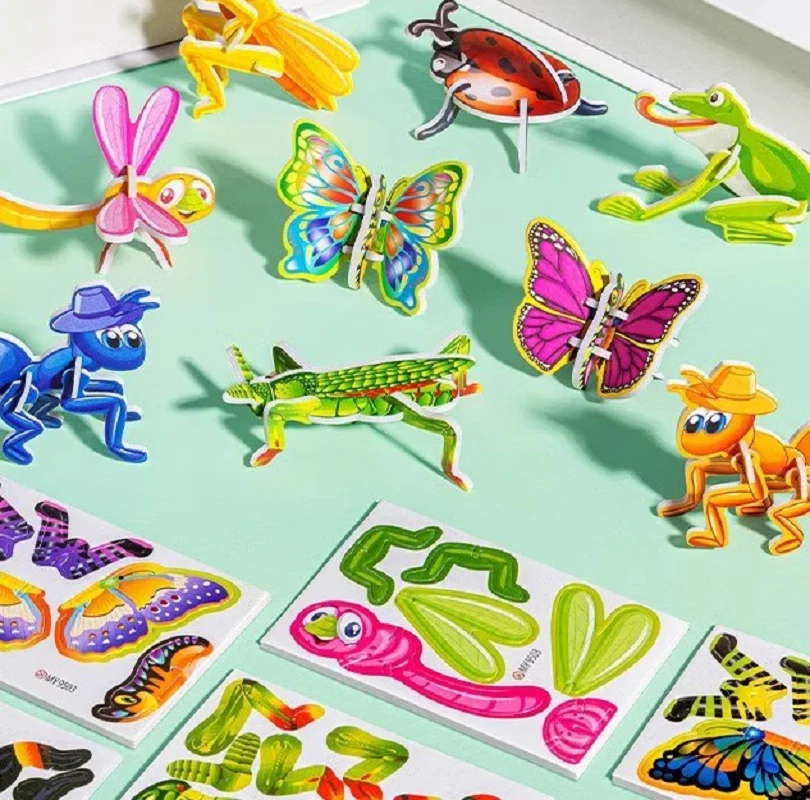 DIY Board Handmade 3D Paper Puzzle Set for Kid Early Educational Gift Learning Cartoon Block Machine Animal Dinosaur Insect Toy