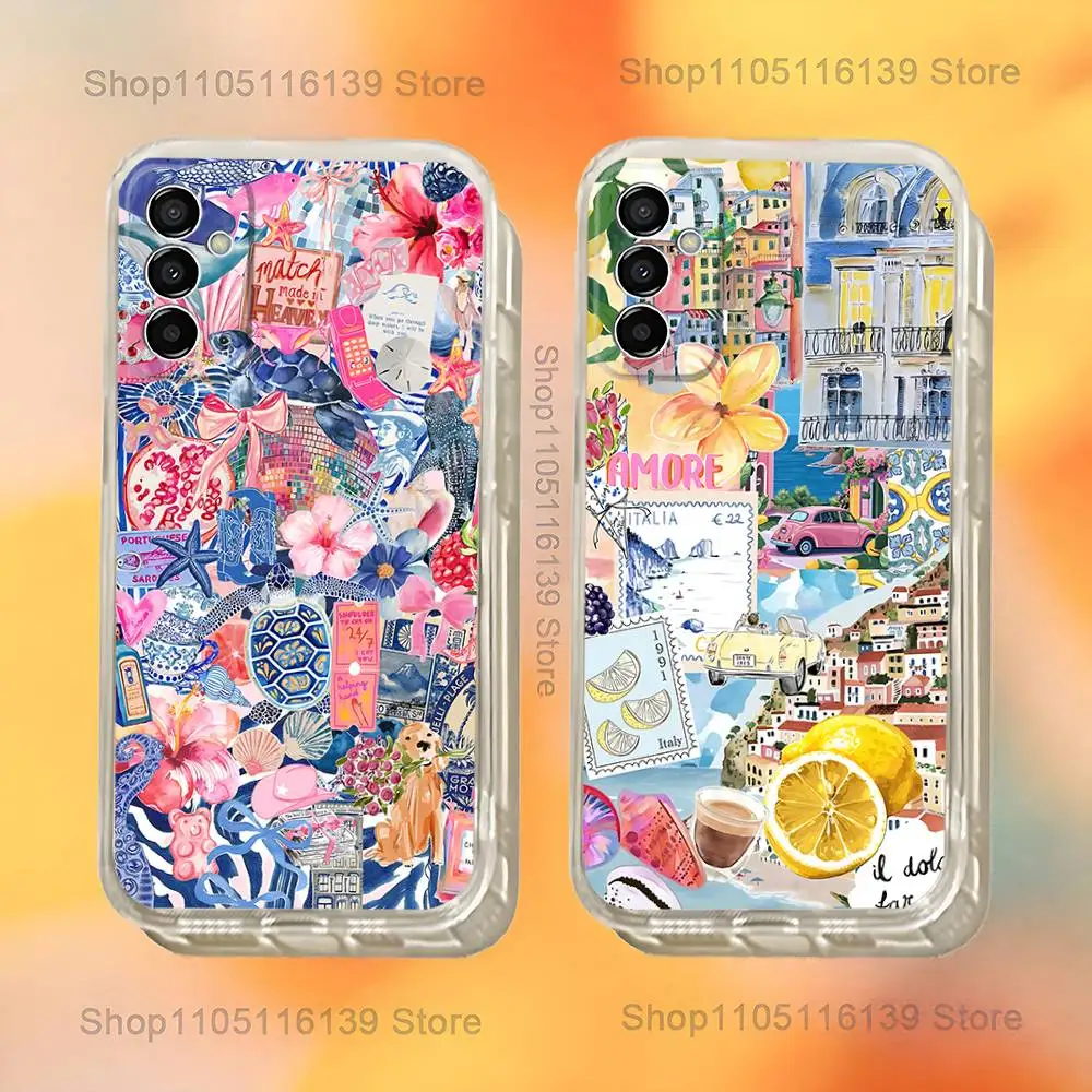 

Seaside Scenery Wine Lemon Phone Case For Samsung S24,30,21,22,23,20 FE,lite,PIus,Ultra,5G,Note,9,10 Transparent Cover