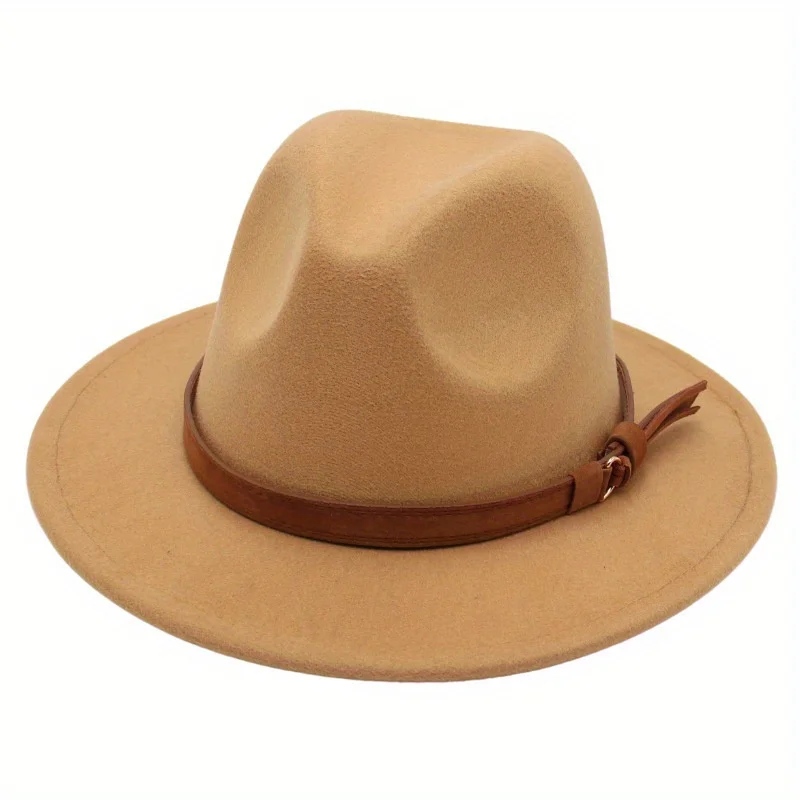 Flat Brim Wool Leather Ribbon Solid Fedoras Women Men Jazz Hat Spring Autumn Church Viking British Felt Hat Outdoor Casual Hat