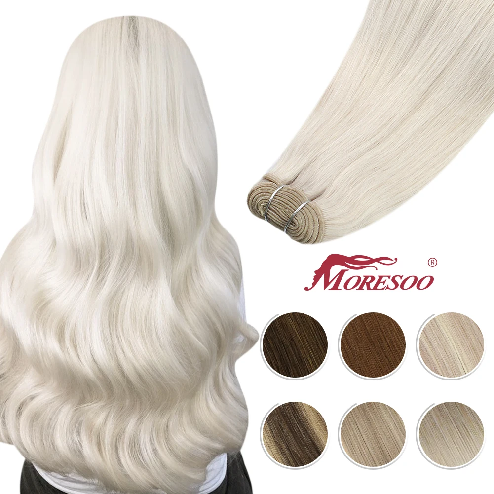 

Moresoo Weft Hair Extensions Human Hair Remy Straight Hair Brazilian Natural Double Weft Bundles 100% Real Sew in Weaves 100G