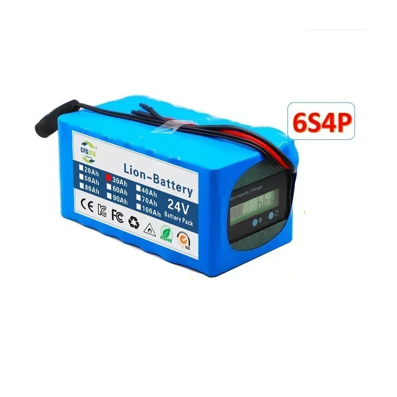 High power battery 24V 6s4p 30ah, high power battery 500W, BMS 25.2V 30000mAh power battery, bicycle with capacity indicator