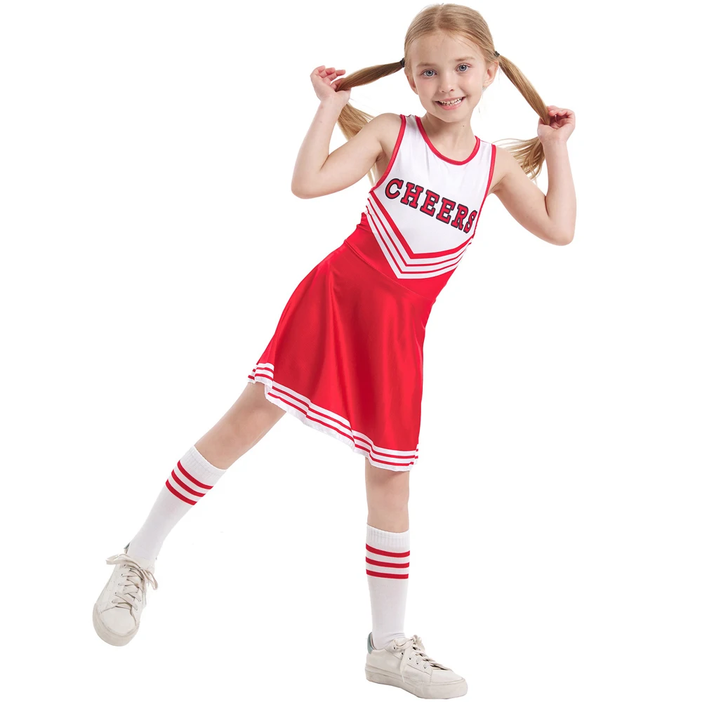 3pcs Summer Children\'s Tank Top Cheerleading Suit Letter Printing Slim Fit Dress Fancy Sports Set Role Playing Suit XS-XL