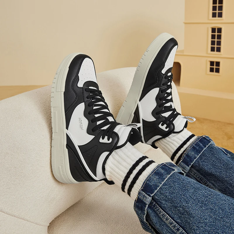 Xtep Mubai Skateboarding Shoes For Women 2023 Winter Trendy Women\'s Casual Shoes Lace Up High Top Leisure Sneakers 877418310009