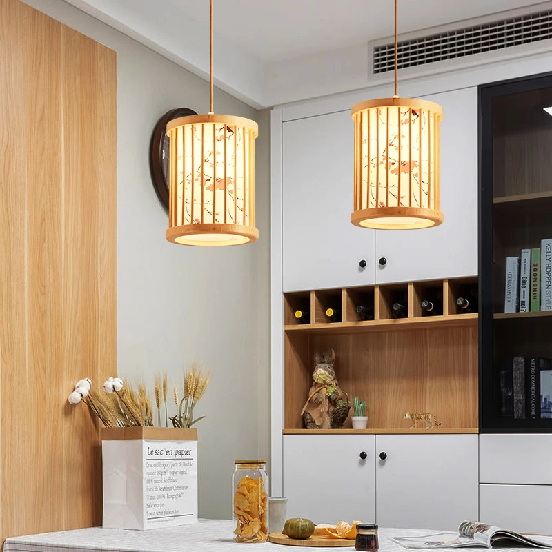 Japanese Style Chandelier in Solid Wood, Tatami Bedroom Lamp, Minshuku Tea House, kesushi Restaurant Restaurant