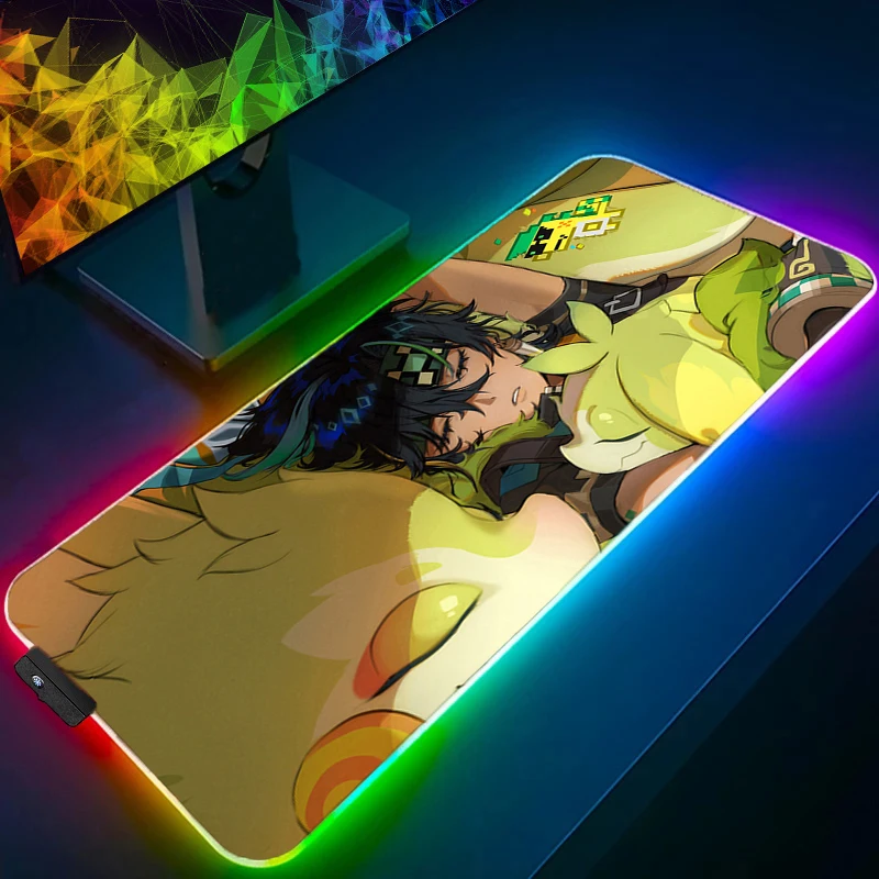 

Mouse Pad LED Computer Laptop Anime Mouse Mat Genshin Impact Kinich Mousepad RGB Keyboard Pad Gamer Decoracion Extended Desk Mat