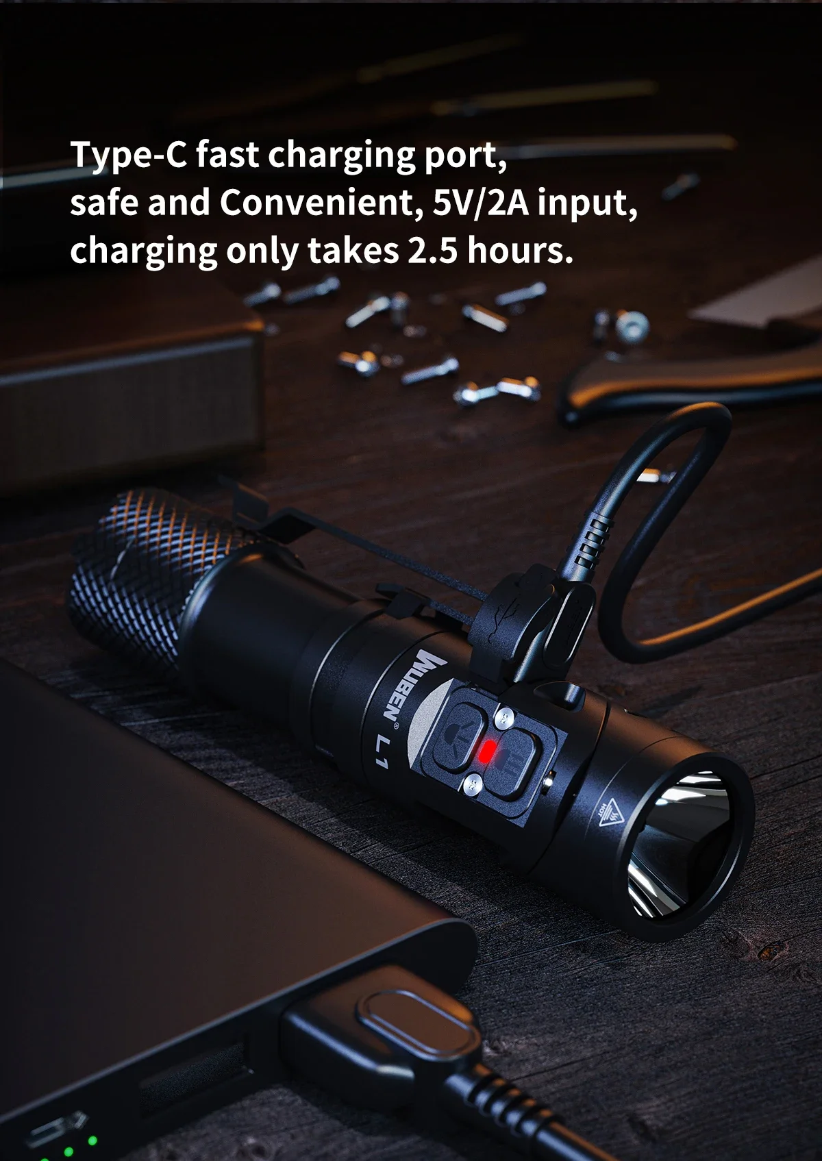 WUBEN L1 Dual-Quellen-Licht, wiederaufladbare Taschenlampe, 2000 Lumen, magnetischer Schwanz, wasserdichte Taschenlampe für Outdoor-Camping, Wandern, Beleuchtung – Detail 9