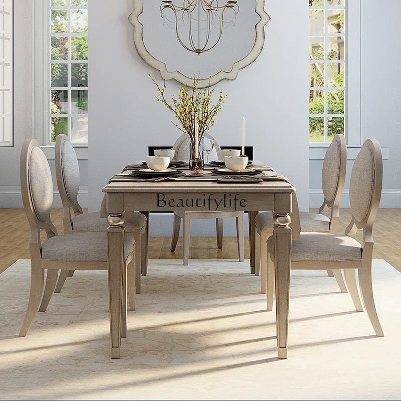 

yj7 American solid wood dining table and chair combination light luxury rural dining table