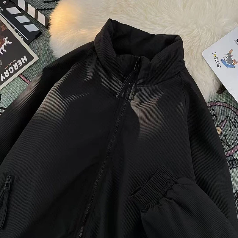 Winter Corduroy Zipper Parkas Women Thick Warm Stand Collar Vintage Casual Coats Female Long Sleeve Harajuku Simple Outwear New