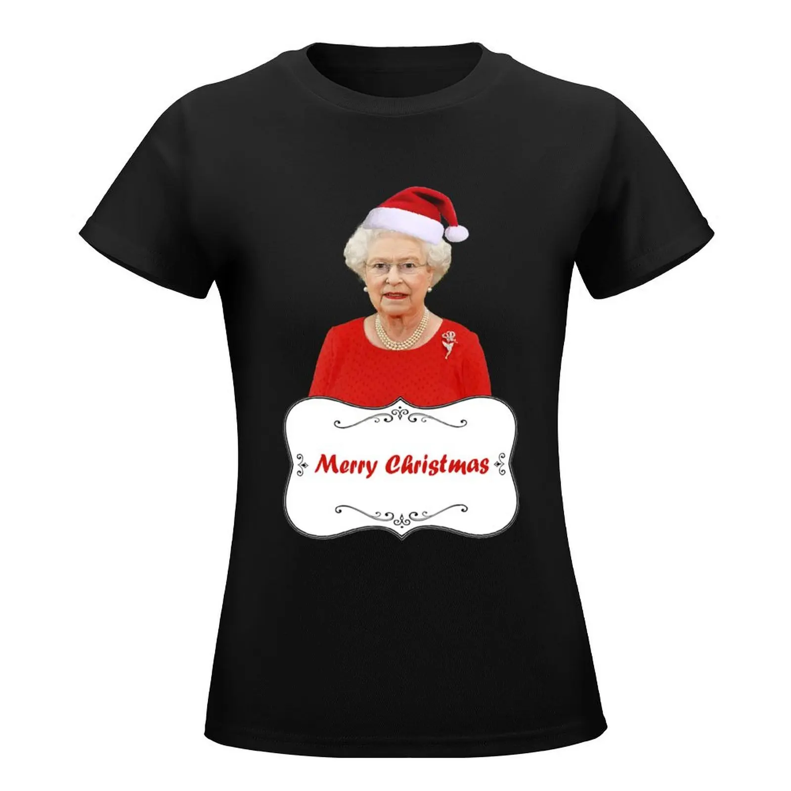 Queen Eizabeth II Merry Christmas T-Shirt lady clothes Short sleeve tee plus size tops vintage clothes tshirts for Women