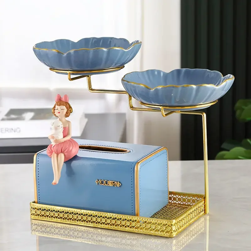 fruit plate, high-end light luxury living room coffee table, candy plate snack plate, melon seed plate bubble, girl tissue box