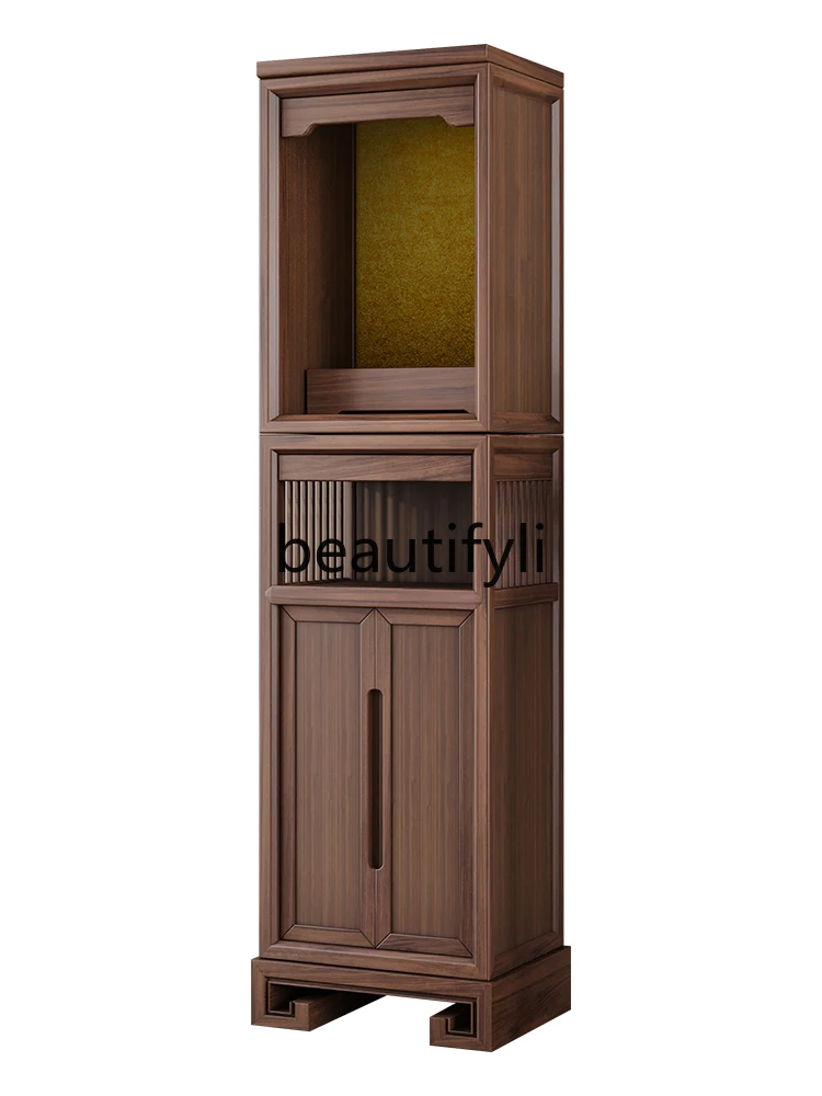 

Black walnut solid wood casket new Chinese vertical cabinet modern simple household God of Wealth cabinet