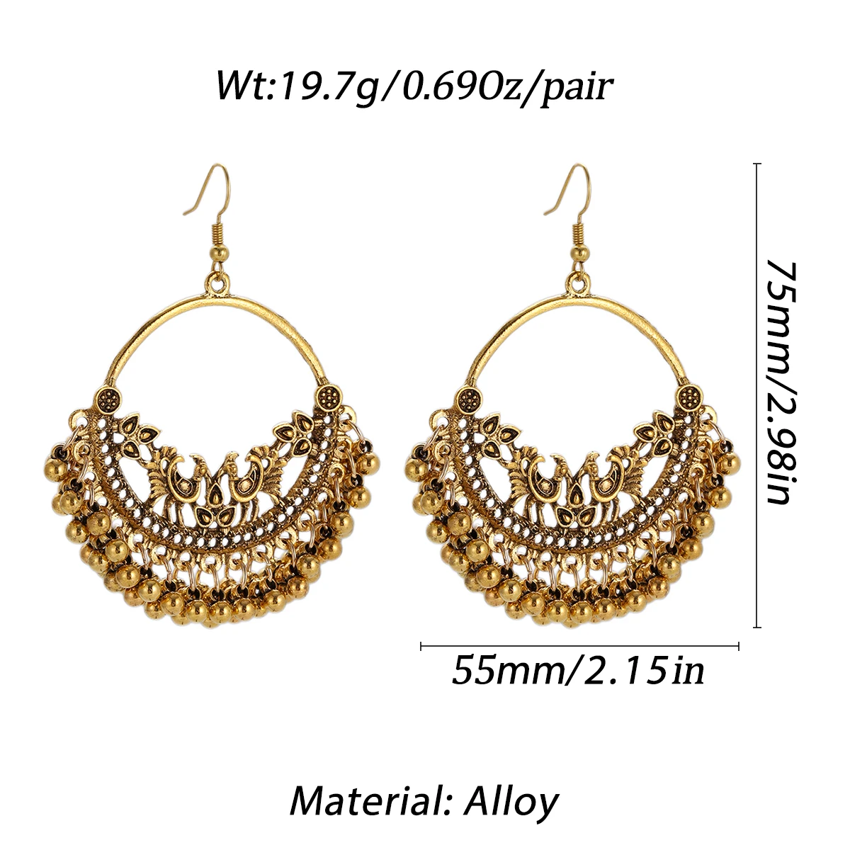 Ethnic Vintage Big Round Drop  - Ethnic Indian Fashion 评论和价格