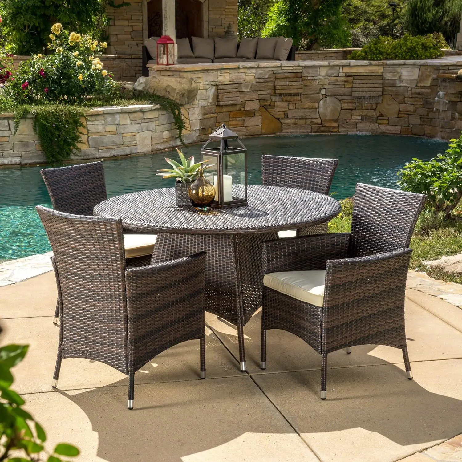 

Outdoor Wicker Dining Set, 5-Pcs Set, Multibrown