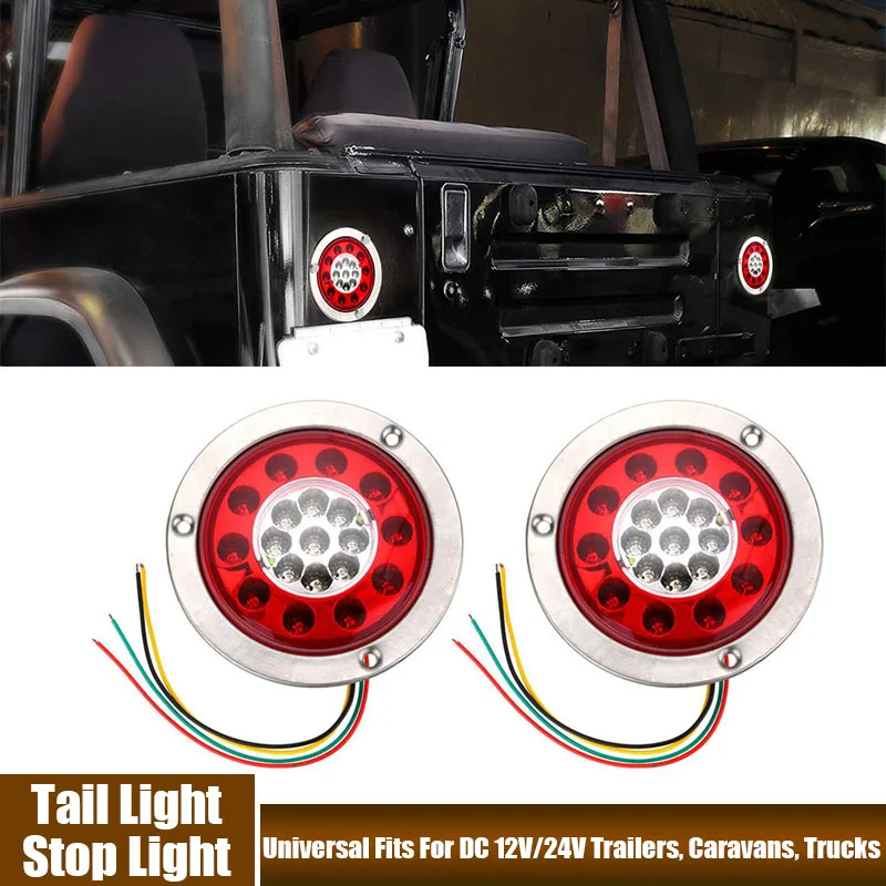 2Pcs 4.3'' Round 19 LEDs Truck Trailer Lorry Brake Stop Turn Signal Tail Light Side Marker For Universal Car Caravans Vehicles