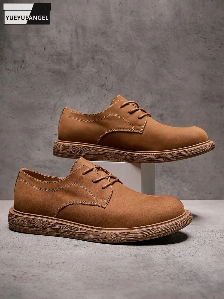 

Модные винтажные мужские туфли для скейтборда из коровьей кожи, дышащая новая повседневная мужская обувь на шнуровке с круглым носком, удобная обувь