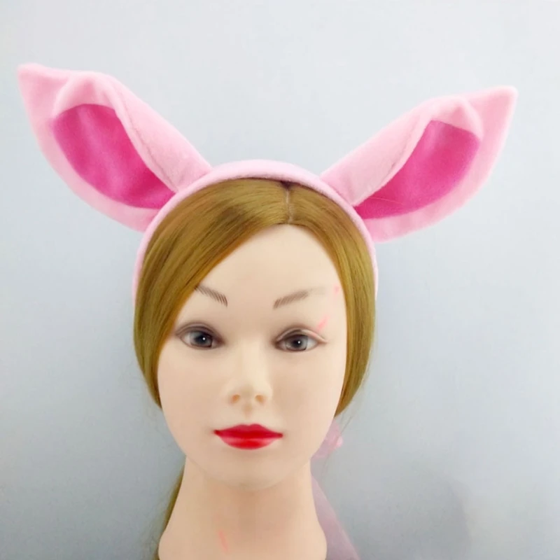 Super Soft หมูหูหางจมูกฮาโลวีนสัตว์ Headdress ชุดอุปกรณ์เสริมสีชมพู Piggy Head Hoop ชุดคอสเพลย์ Props