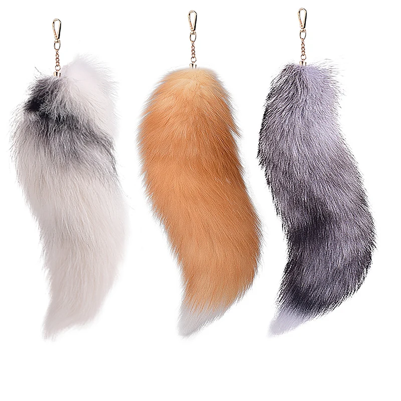 New Real Fox Fur Tail Large Long Natural Fur tail Keychain Pendant Cosplay tail Cute Wolf Fox Tail Fur Car Keychains For Women