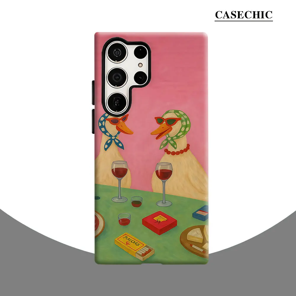 Pink duck wine tasting Phone Case for Samsung Galaxy S26 S25 Ultra S24 S23 Ultra Plus Shockproof Double layer tough Back Cover
