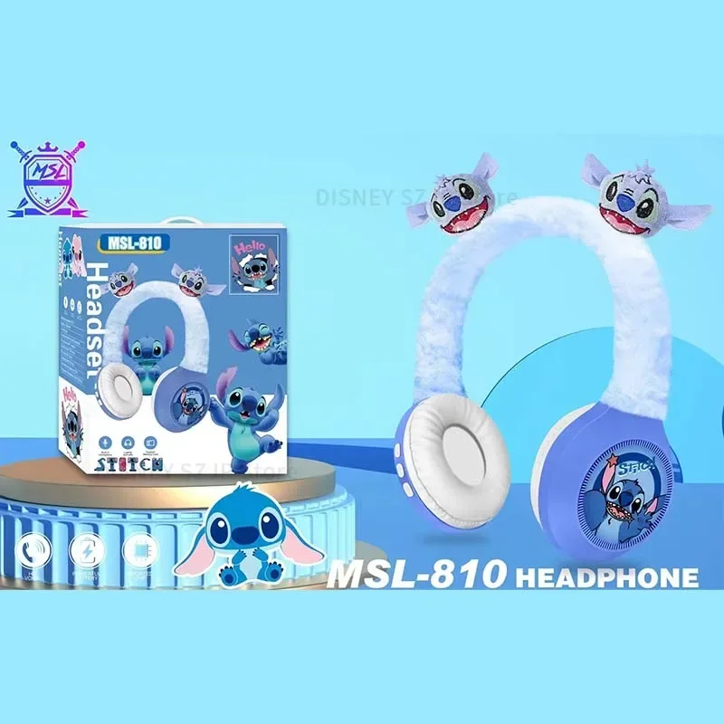 Disney-auriculares inalámbricos con Bluetooth para niños, audífonos creativos de felpa con dibujos de Stitch, regalos para niños