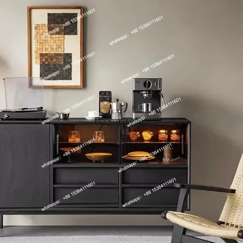 

yj5 Solid wood dining side black locker simple household living room storage cabinet