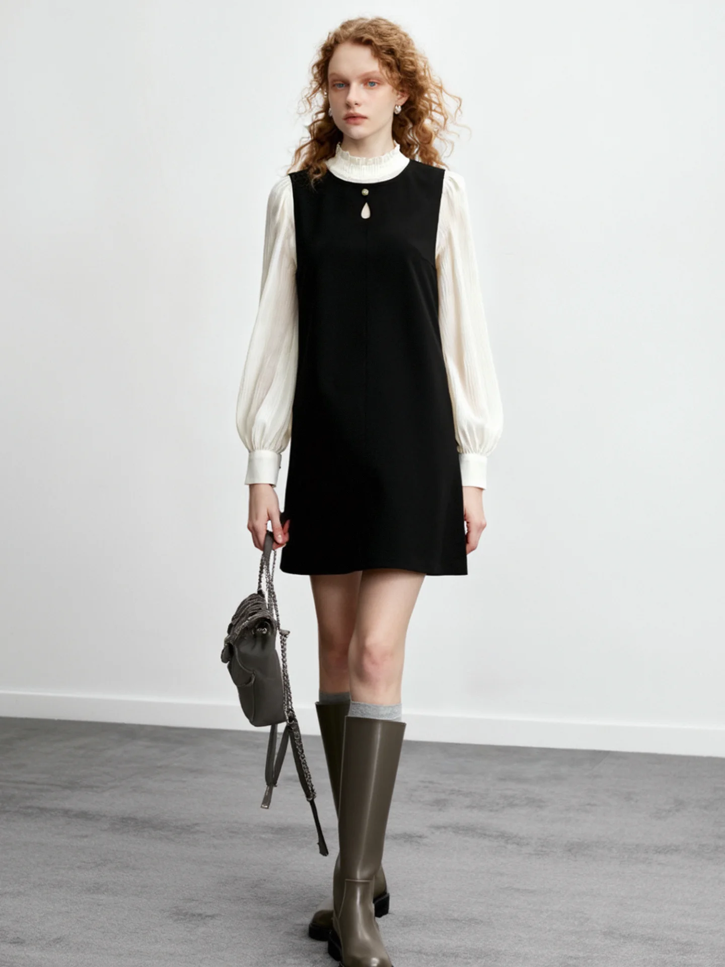 Heben Bla Chaleco de capas con cuello redondo y diseño hueco para mujer, estilo francés, tela suave y transpirable, falda de línea A