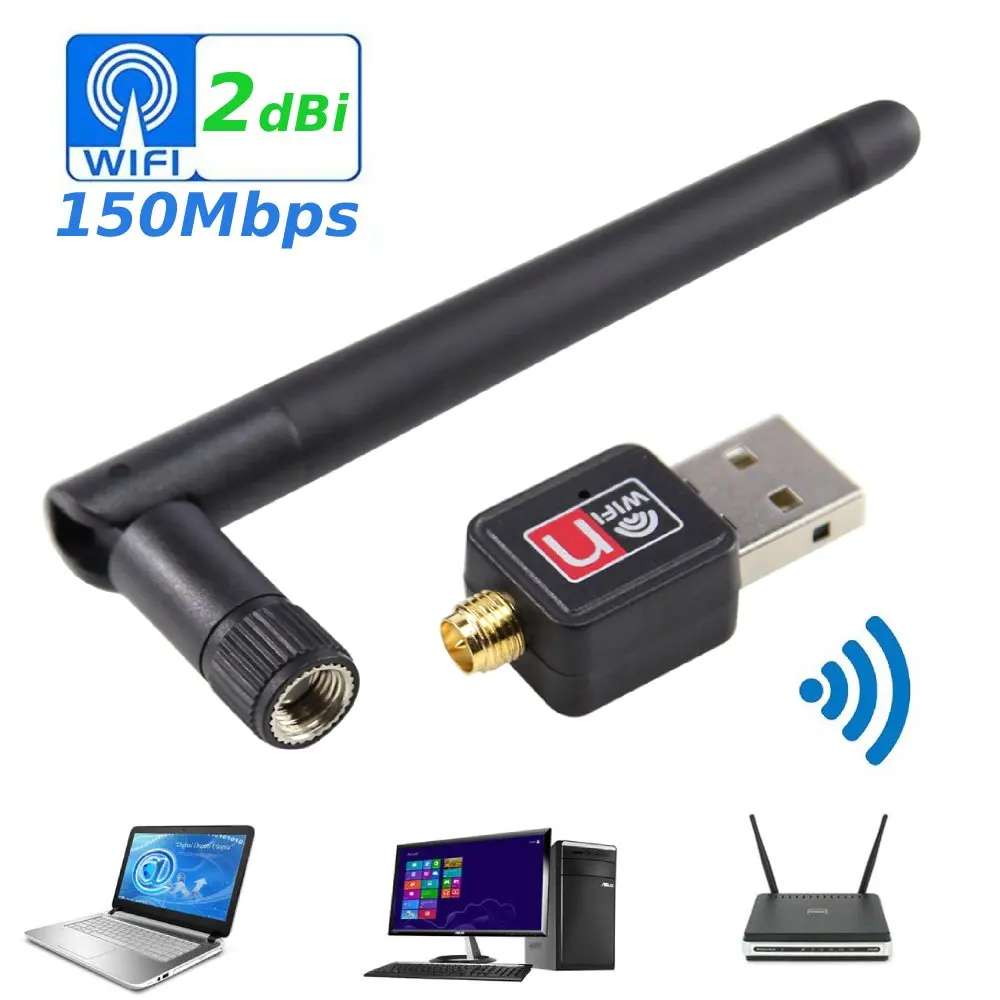 USB WiFi Adapter Mini Network Card 150mbps 2dBi Wi-Fi for PC Wi Fi Antenna Dongle 2.4G USB2.0 Ethernet Signal Receiver