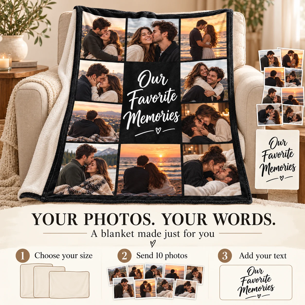 Custom Photo Blanket for Women Men Picture Blanket Throw Blanket, Personalized 1st Anniversary Birthday Gifts For Wife Couple