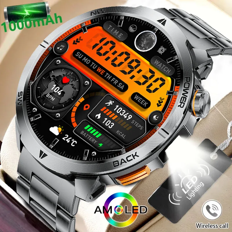 

Новые мужские умные часы с 1,7-дюймовым LED-дисплеем, фонариком, Bluetooth-звонками, компасом для активного отдыха, мониторингом здоровья, аккумулятором 1000 мАч и большой батареей.