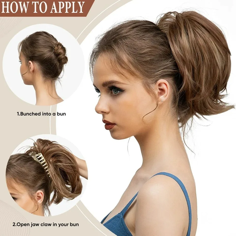 8' Short Straight Synthetic Adjustable Hairline Ponytail Hair Extensions With Claw Clip Natural Layered Hairpiece for Women Use