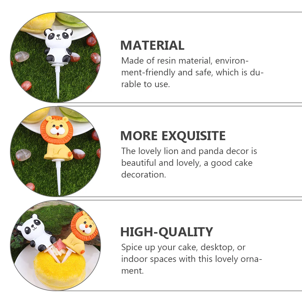 

2Pcs Resin Animal Cake Decoration Lion Panda Cartoon Birthday Party Cake Topper Ornament Dessert Decor Resin Animal Crafts