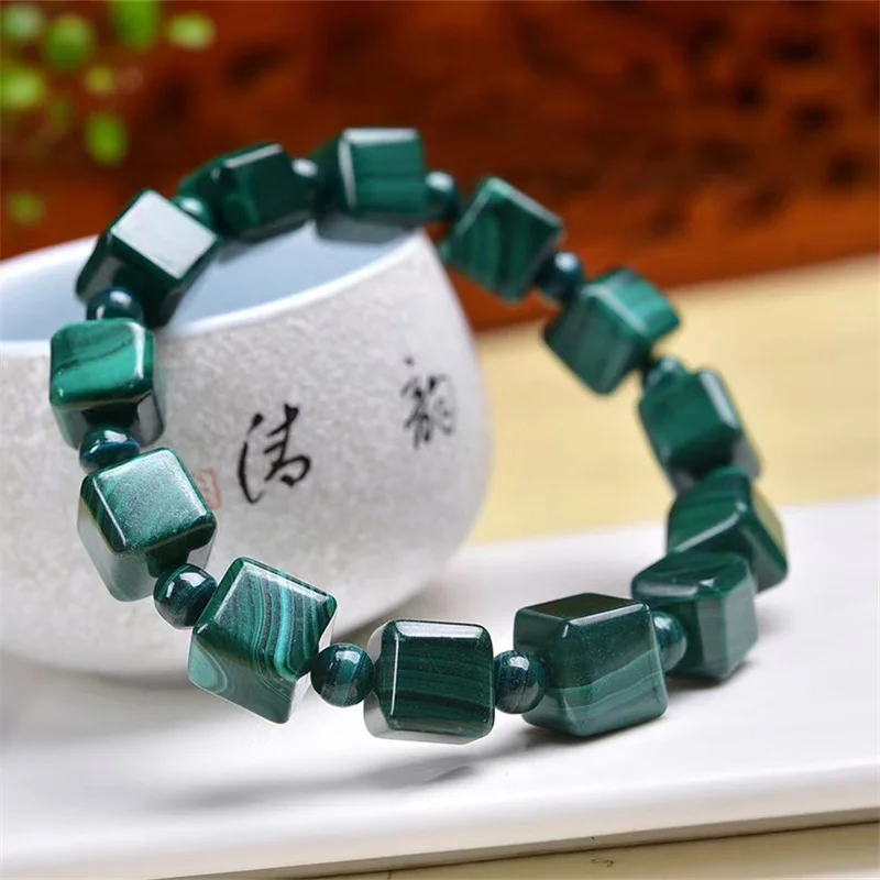 Natural Malachite Cube Bracelet Women Reiki Healing Fengshui Lucky Bangles Women Hoilday Gift 10mm