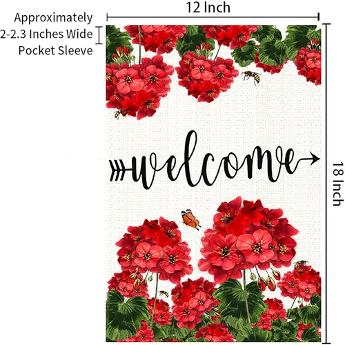 Spring Summer Geranium Welcome House Flag 12X18 Inch Double Sided Welcome Bee Re IIX yyi