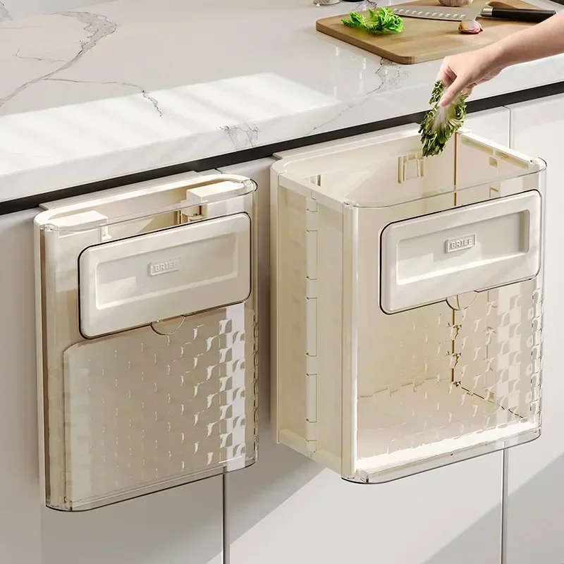 

Kitchen Foldable Trash Can Wall Hung With Large Caliber Leftover Food Vegetable Storage Bin, Transparent And Thickened