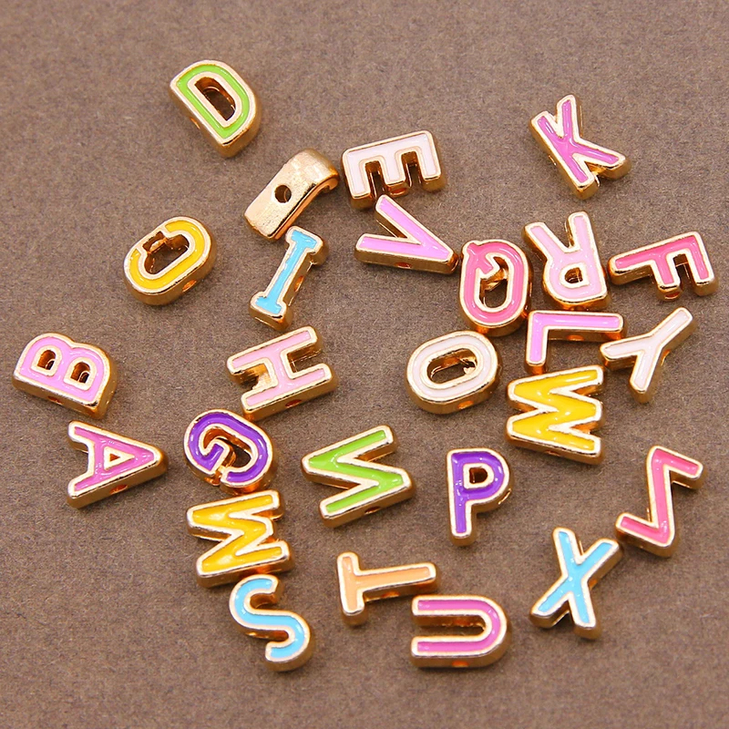 10 Pieces/Set A- Z Color Enamel English Alphabet Beads Golden Spacer Beads Bracelet Jewelry Making Accessories