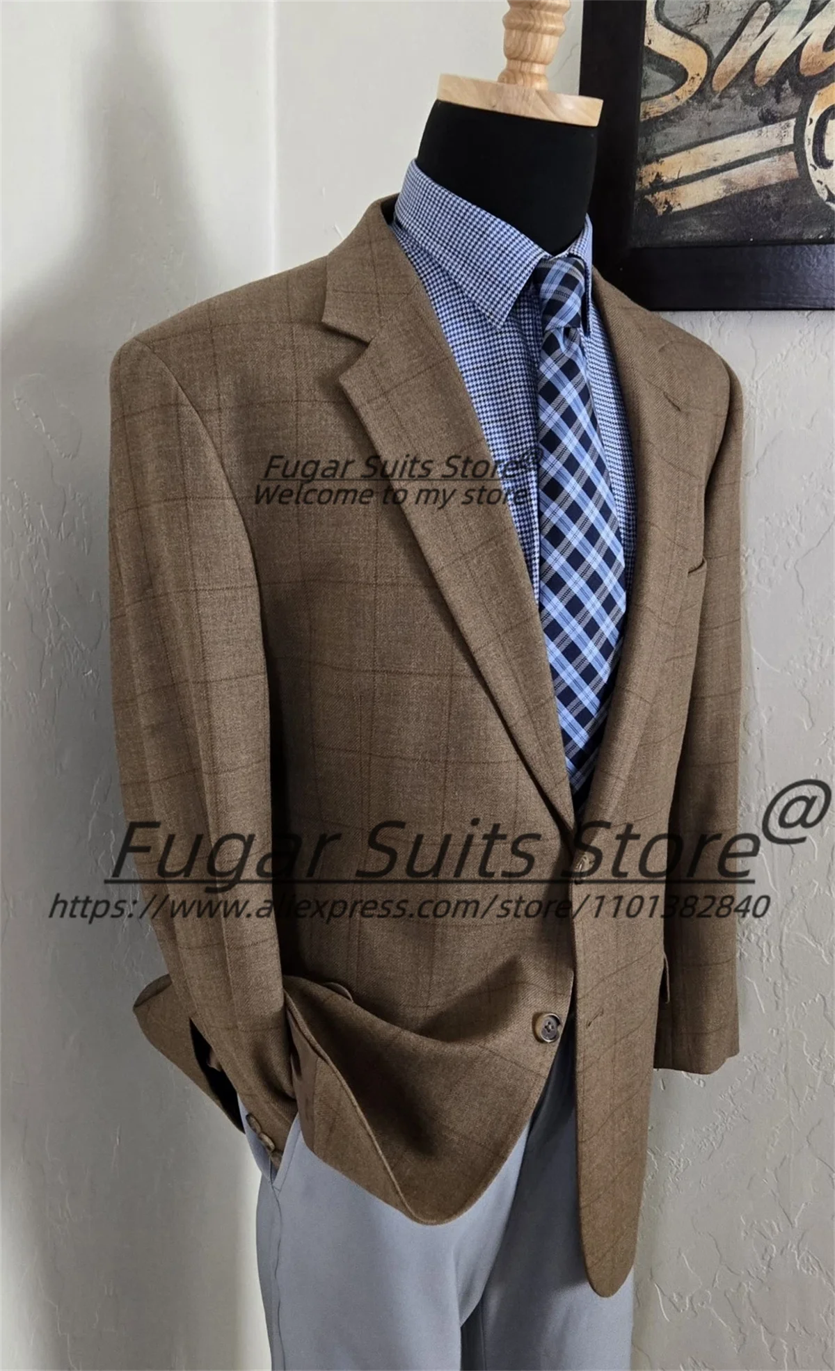 

Classic Italian style Plaid Men Suits Customized Slim Notched Lapel 2 Pieces Sets Male Prom Blazers Formal Groom Wedding Tuxedos