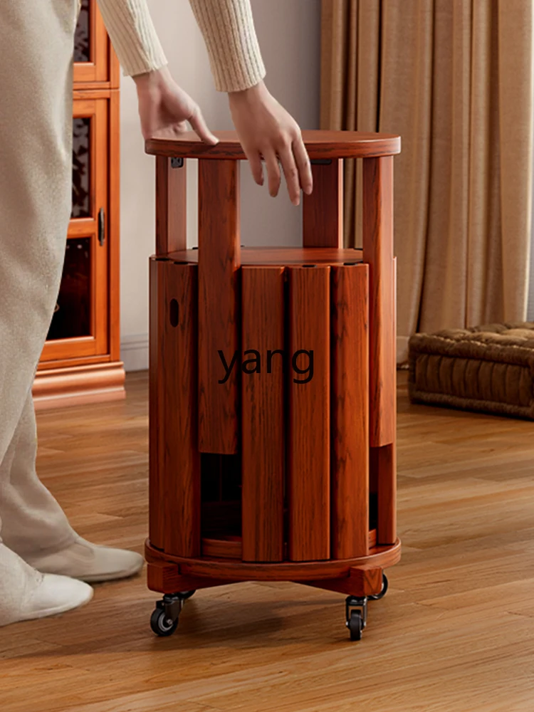 Yjq， solid wood stool can be stacked round stool household living room combination dining table stool storage universal wheel