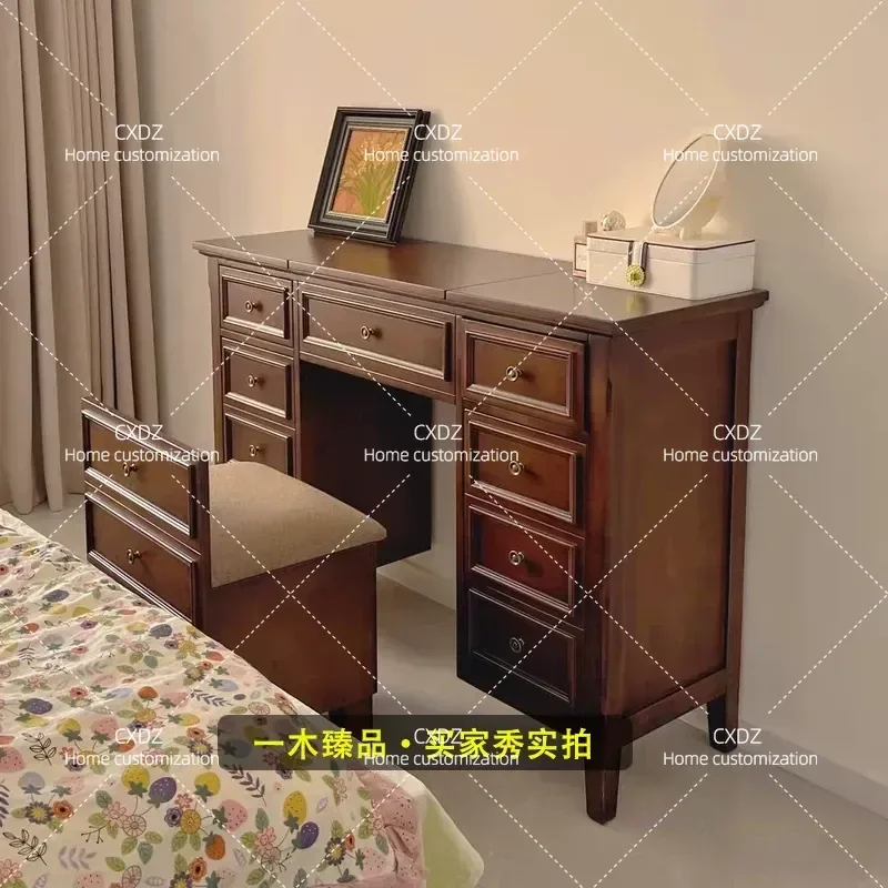 Modern Smart Dressing Table with Hidden Storage and Flip Up LED Mirror Light Luxury Vanity Desk for Bedroom Simple Design
