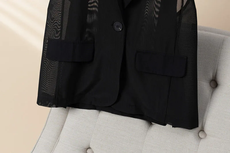 ผู้หญิงฤดูร้อนบางดูผ่านตาข่ายเสื้อแขนกุด Elegant Office LADIES สีดําเสื้อกั๊ก SLIM FIT SHEER เสื้อกั๊กเสื้อสเวตเตอร์ถัก