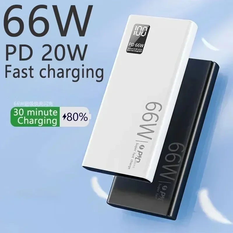 

New PD 20W External Battery Charger Portable Power Bank 50000mAh 66W Mobile Super Fast Charging for iPhone Huawei Xiaomi Samsung