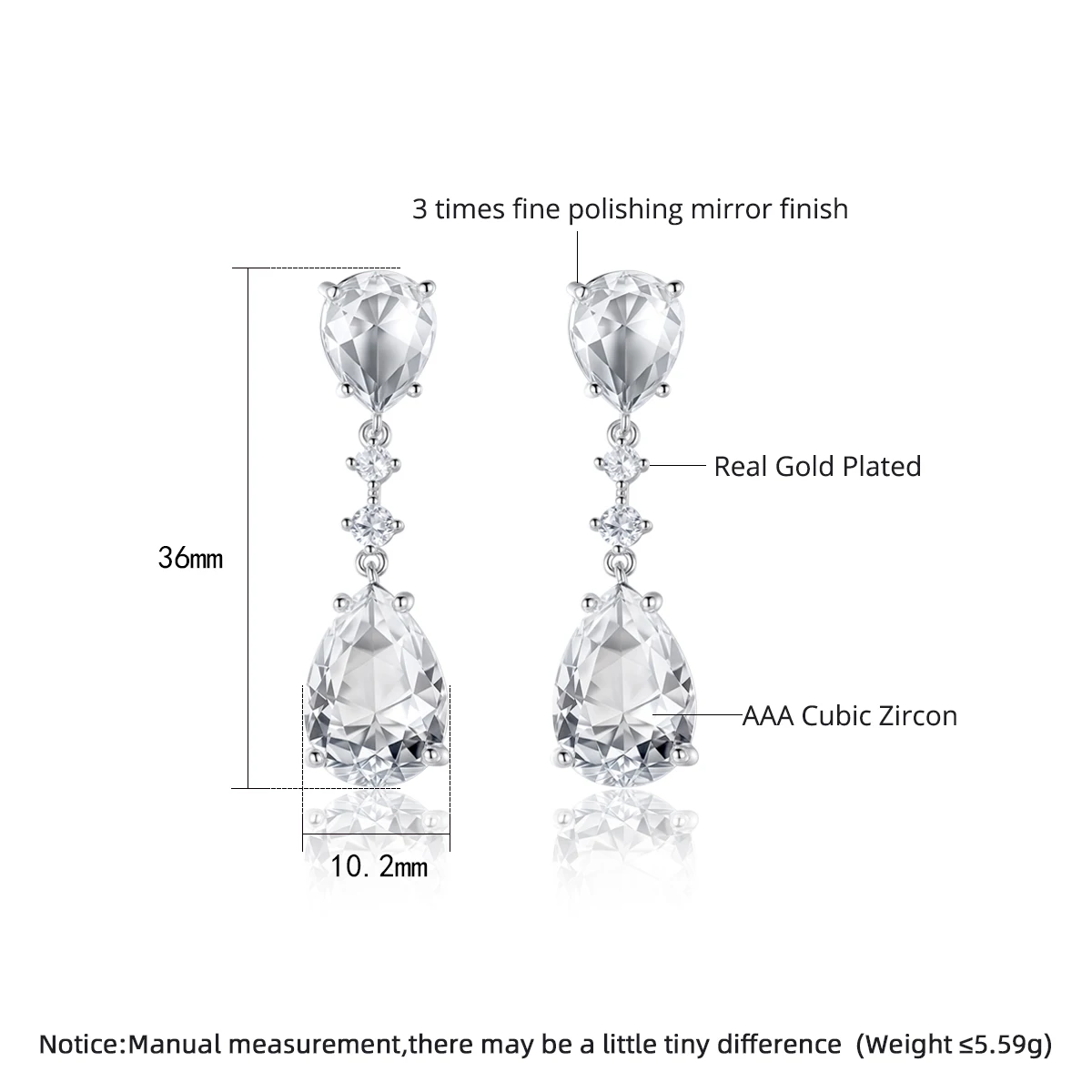 LUOTEEMI قطرة ماء أقراط متدلية من الزركونيا المكعبة للنساء براقة أنيقة براقة تصميم فاخر مجوهرات لحفلات الزفاف إكسسوار