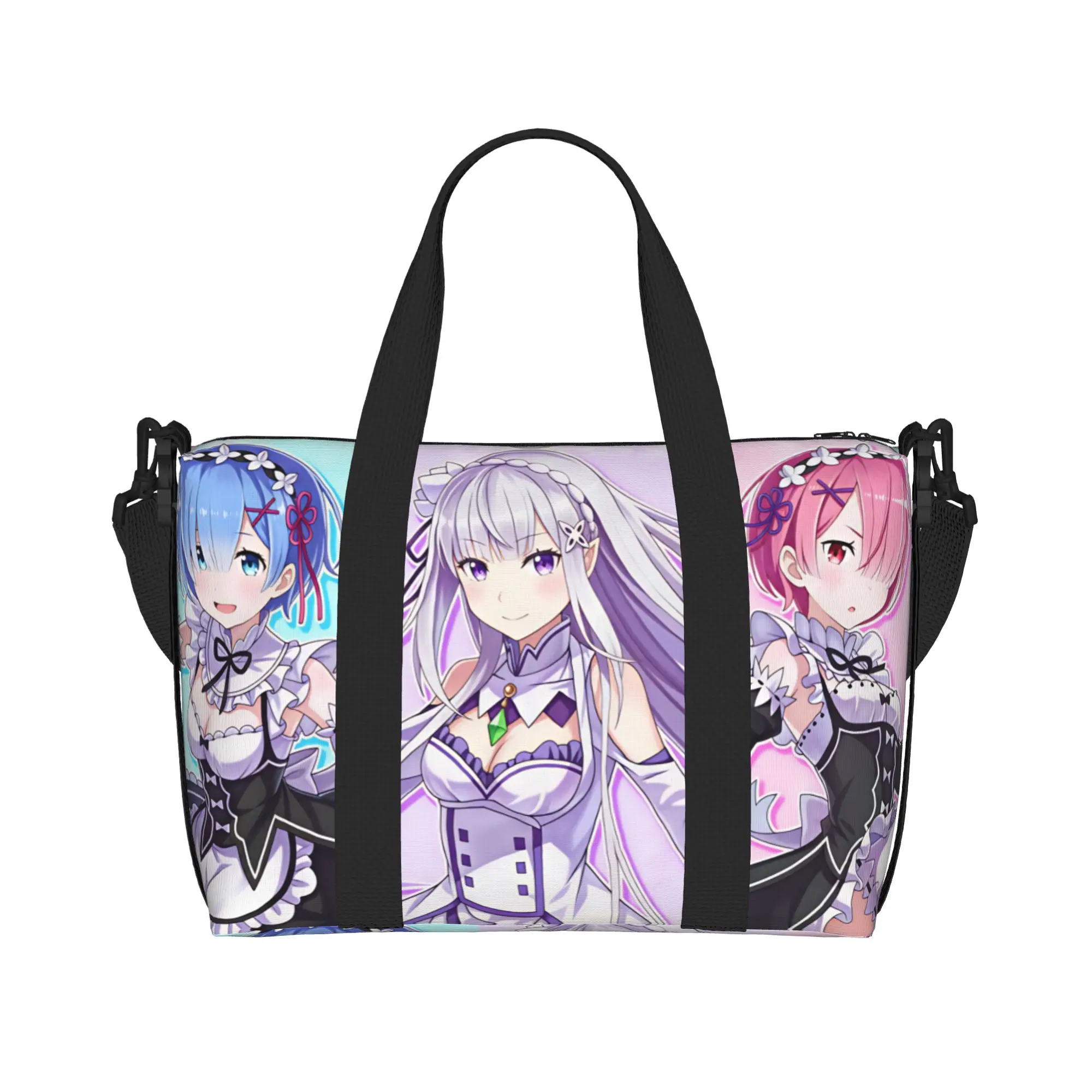 Custom Rem Emilia R-Re:ZERO Anime Tote Bag Women Large Capacity Starting Life in Anothers Worlds Beach Gym Shoulder Travel Bag